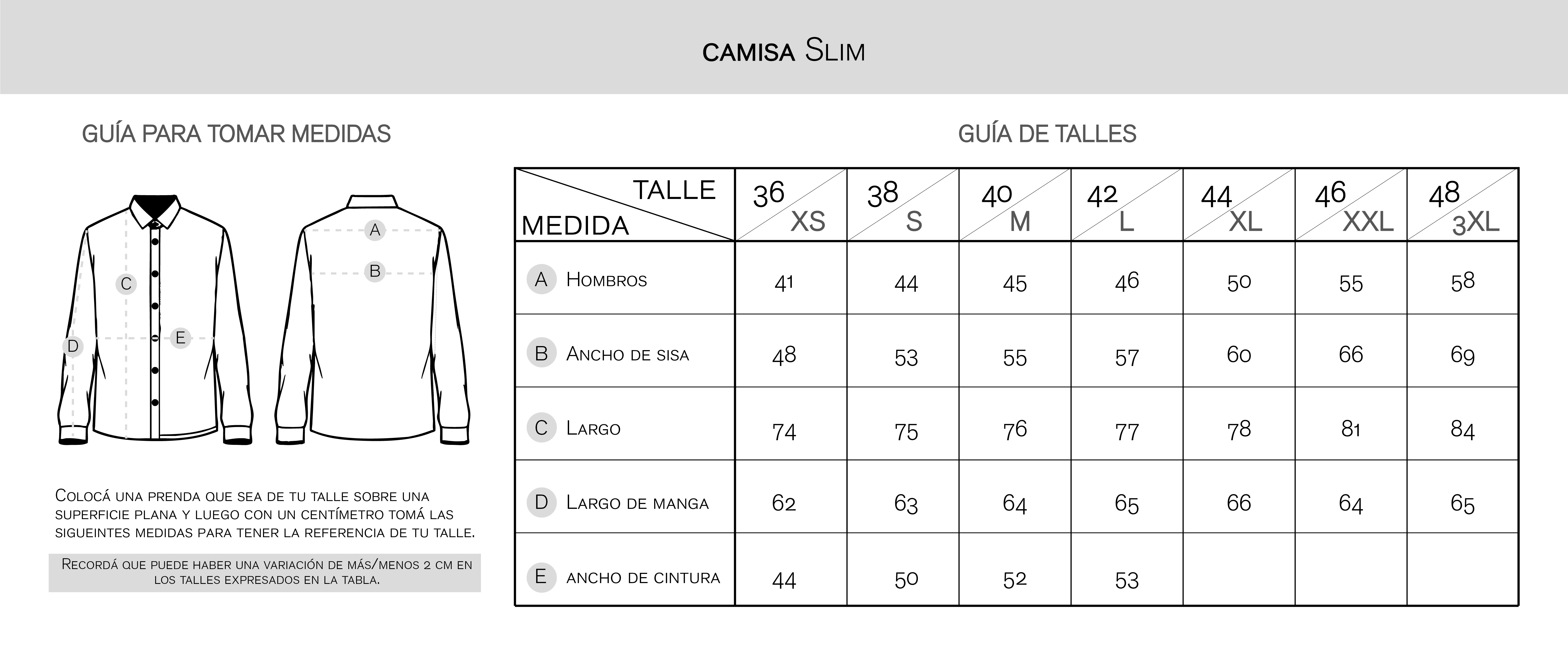 GUIA DE TALLE CAMISA SLIM